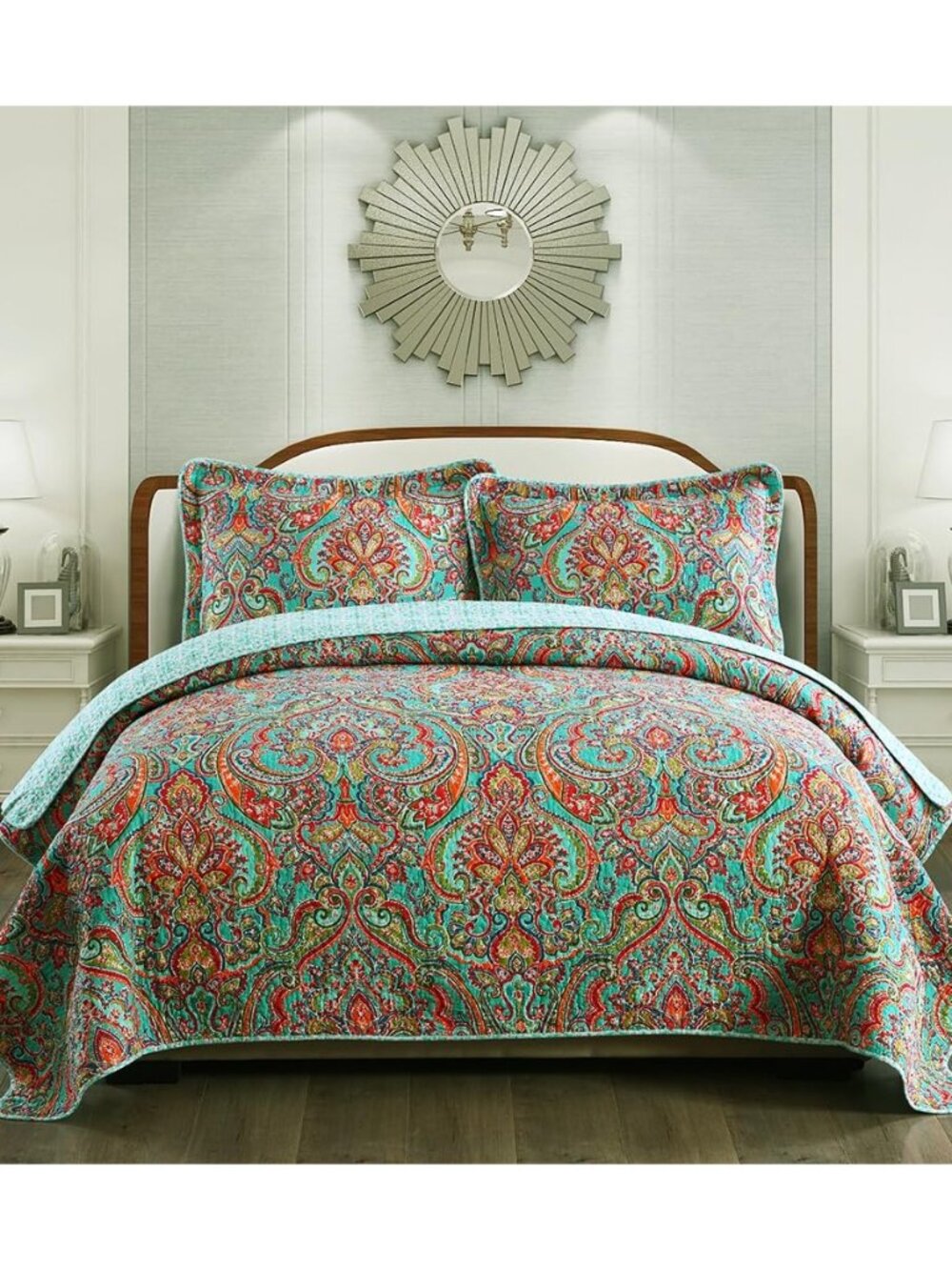 Cotton Bedspread Quilt Sets-Reversible Patchwork Coverlet Set, European Gorgeous